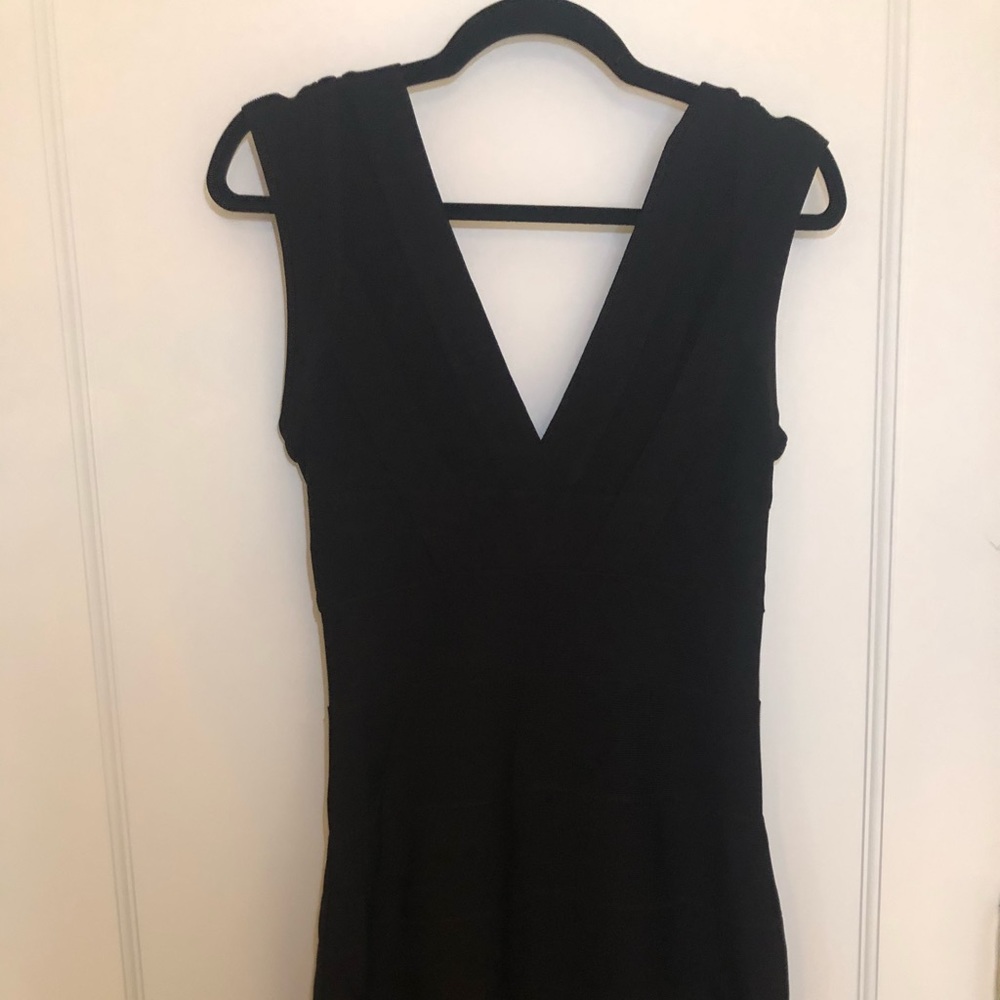 Herve Leger V-Neck Black Bandage Dress Size M
